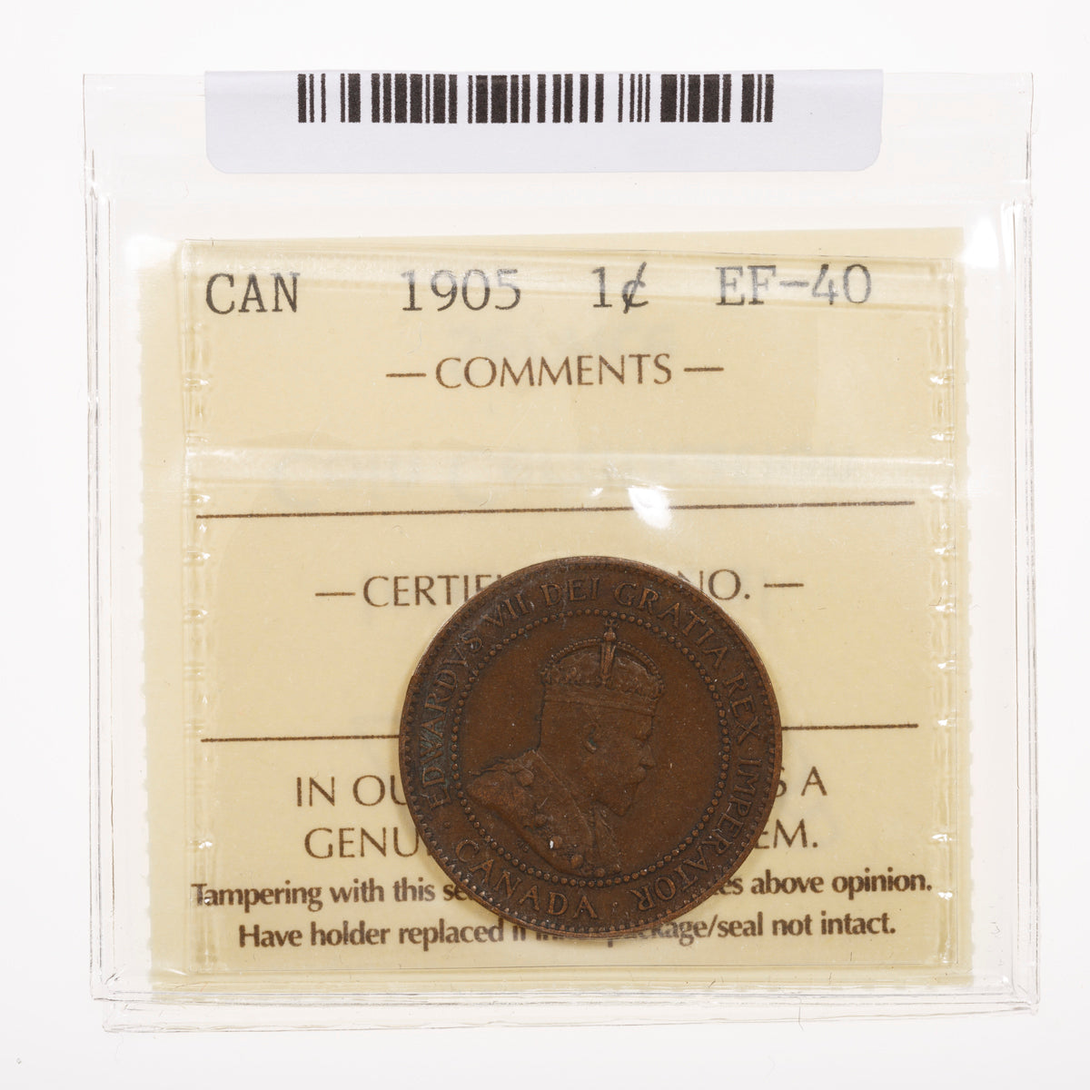 1 Cent 1905 ICCS EF-40