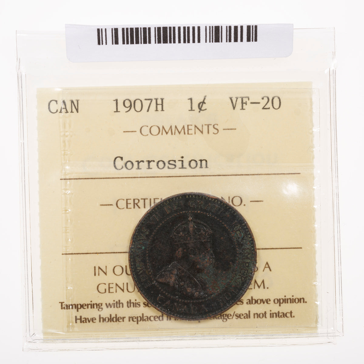 1 Cent 1907H ICCS VF-20