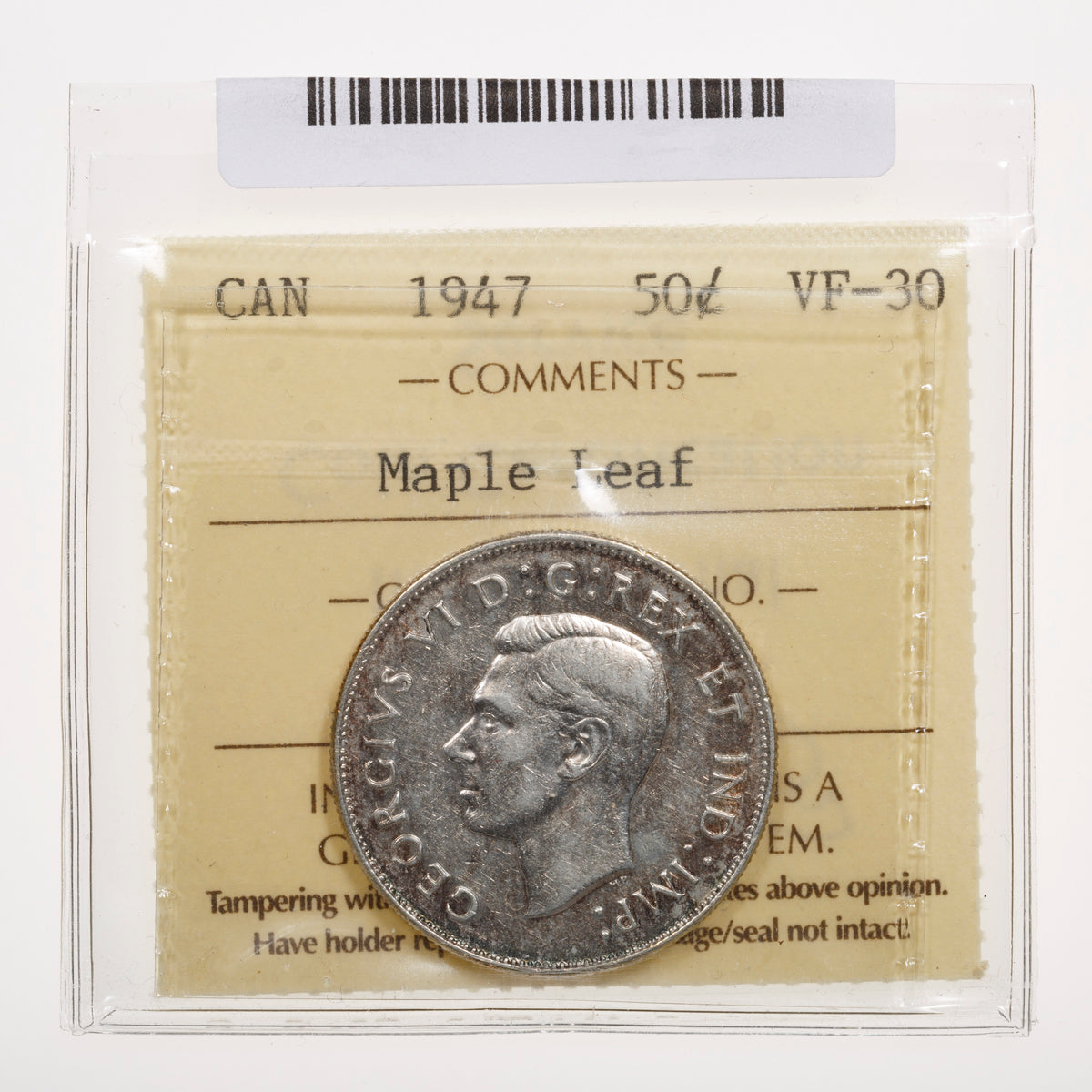 50 Cent 1947 Maple Leaf ICCS VF-30