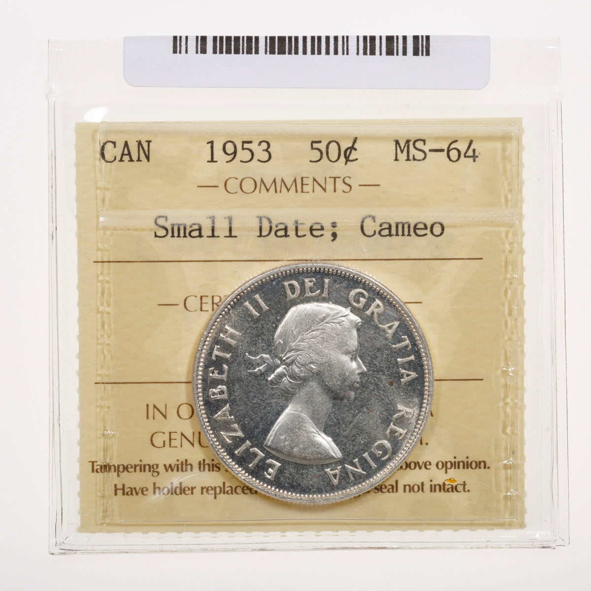 50 Cent 1953 SD; Cameo ICCS MS-64