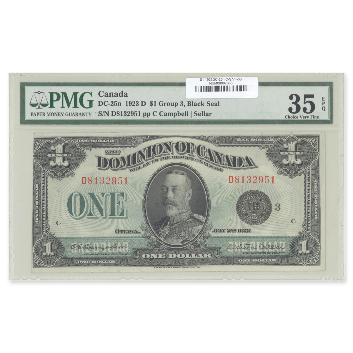 $1 1923 DC-25n Campbell-Sellar Prefix D PMG VF-35