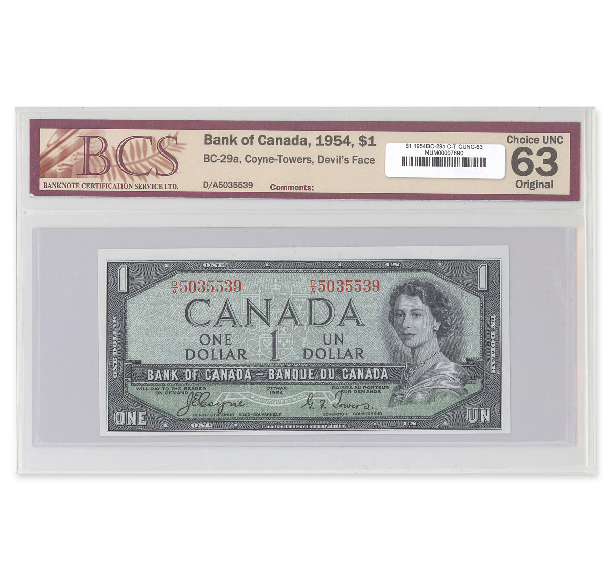 $1 1954 Devil's Face Series BC-29a Coyne-Towers Prefix D/A BCS CUNC-63