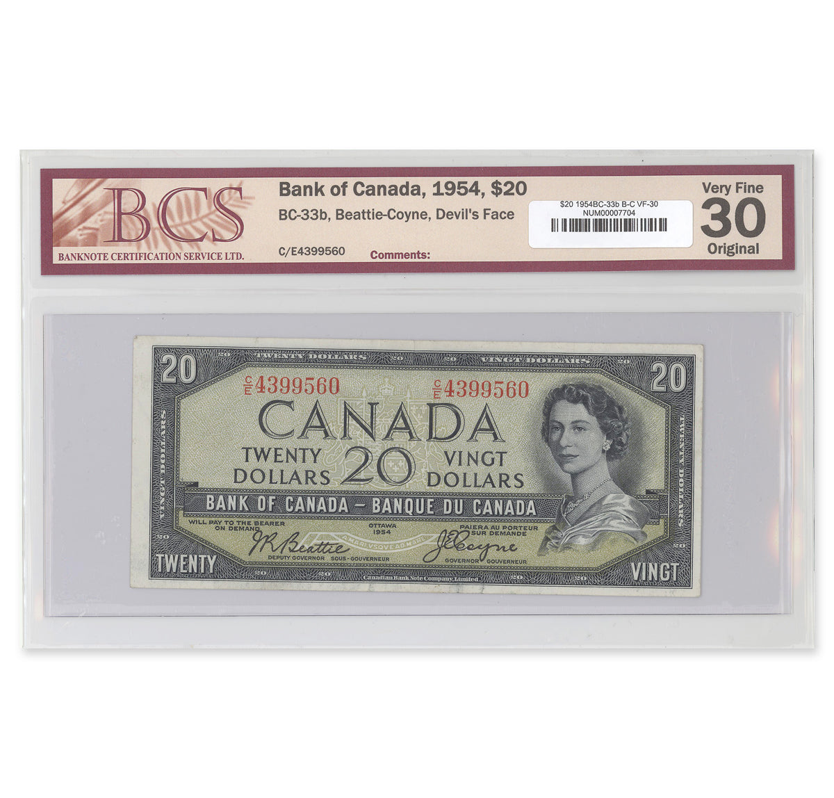 $20 1954 Devil's Face Series BC-33b Beattie-Coyne Prefix C/E BCS VF-30