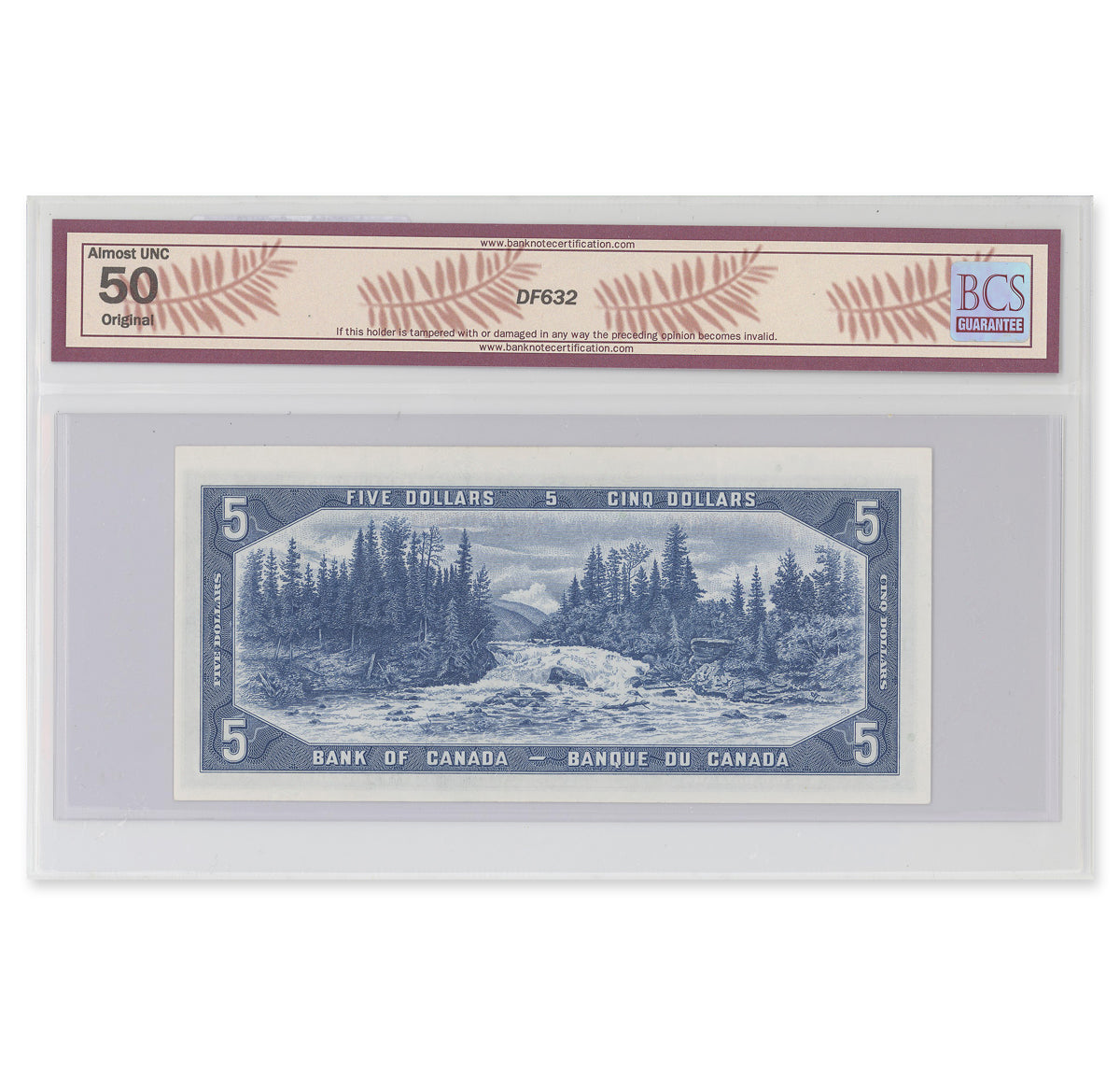 $5 1954 Modified Series BC-39b Beattie-Rasminsky Prefix A/S BCS AU-50