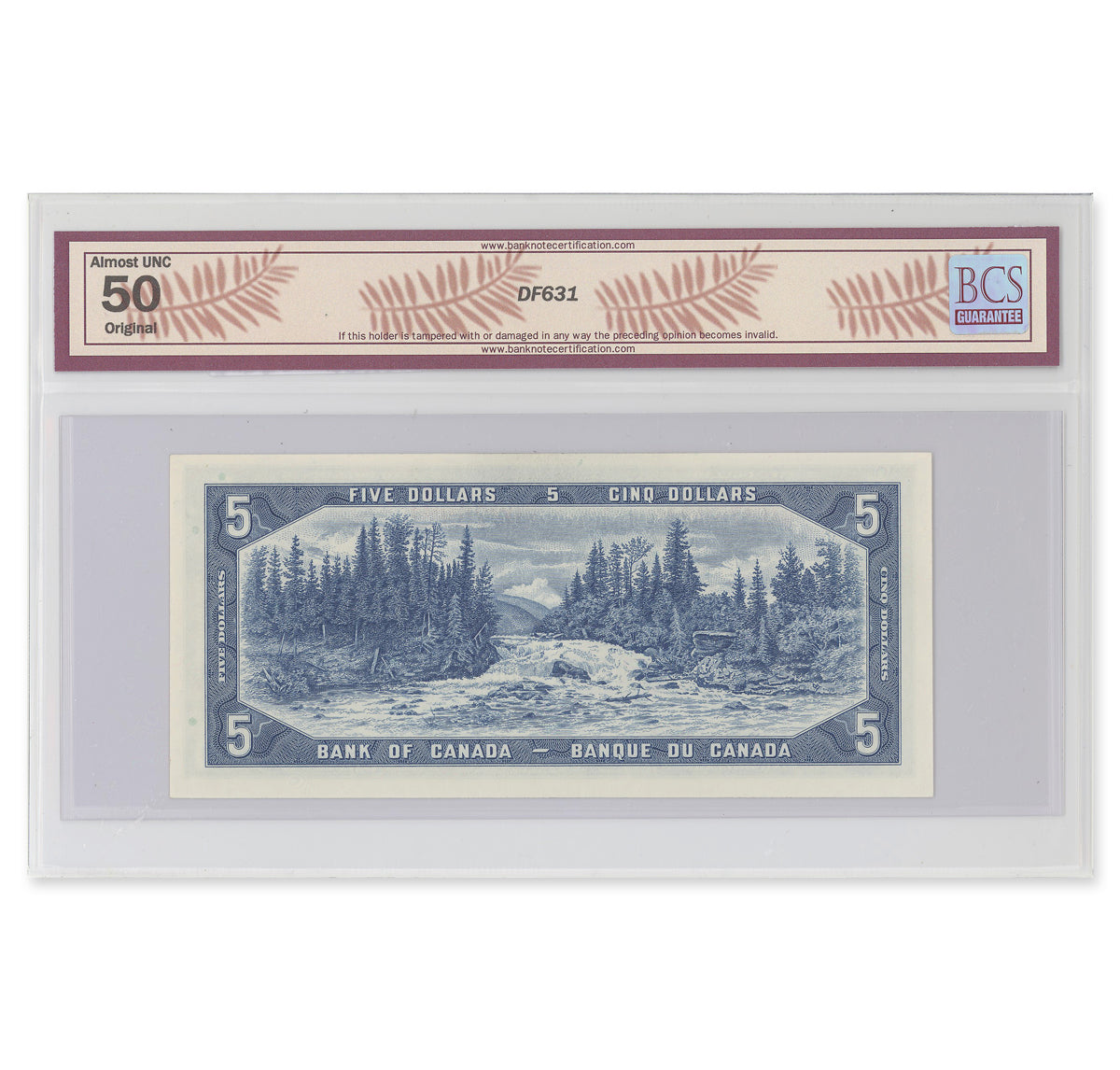 $5 1954 Modified Series BC-39b Beattie-Rasminsky Prefix U/S BCS AU-50