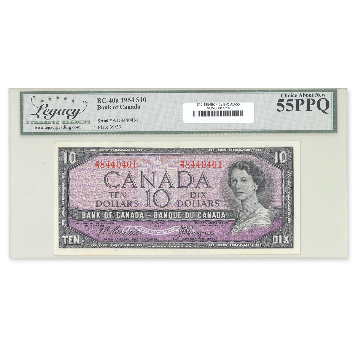 $10 1954 Modified Series BC-40a Beattie-Coyne Prefix W/D Legacy AU-55