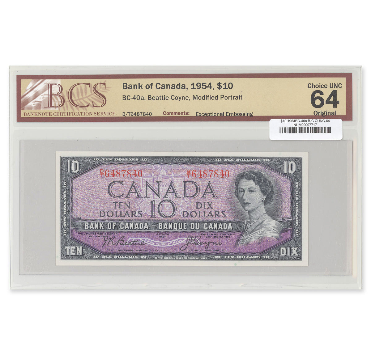 $10 1954 Modified Series BC-40a Beattie-Coyne Prefix B/T BCS CUNC-64