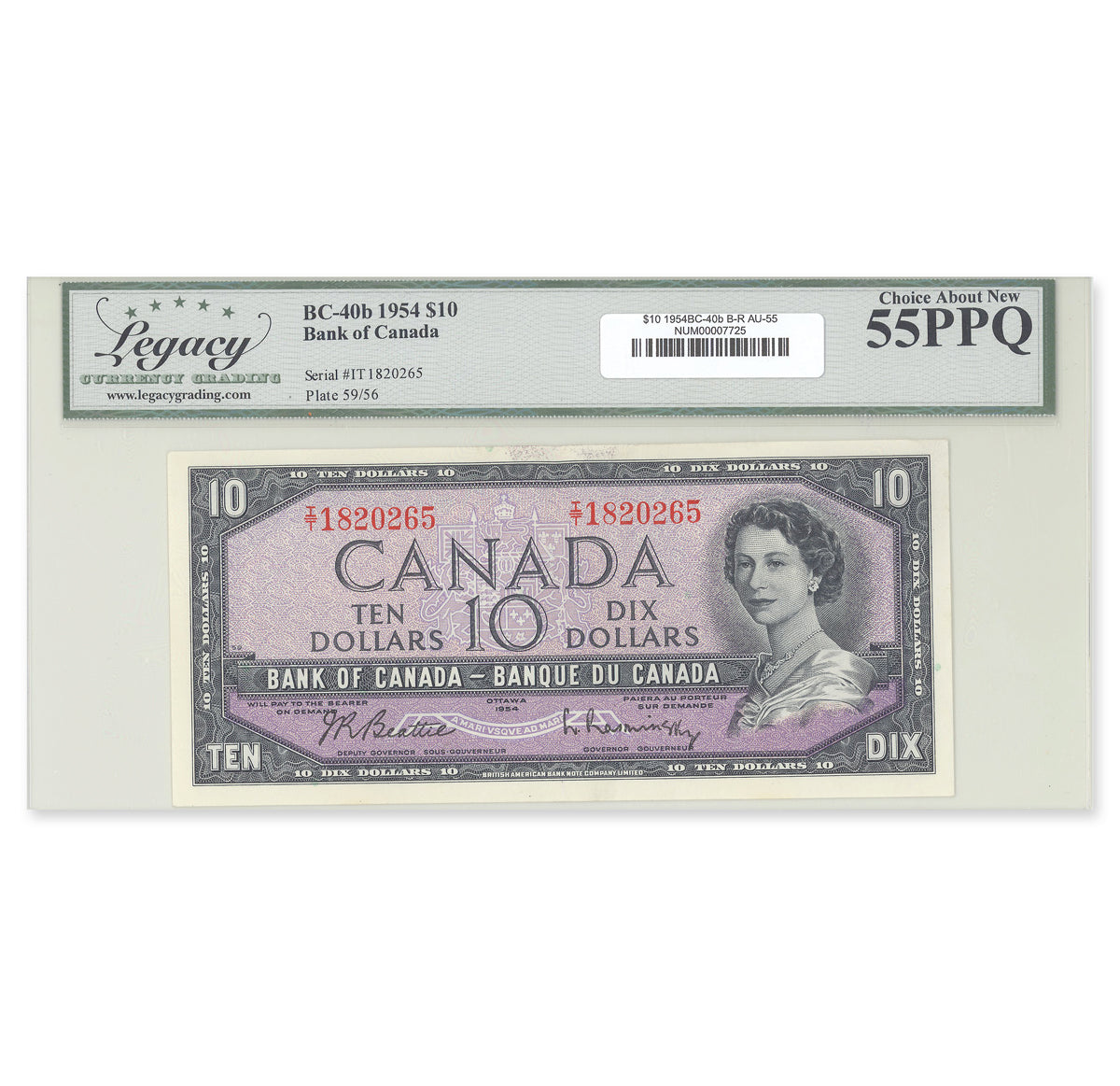 $10 1954 Modified Series BC-40b Beattie-Rasminsky Prefix I/T Legacy AU-55