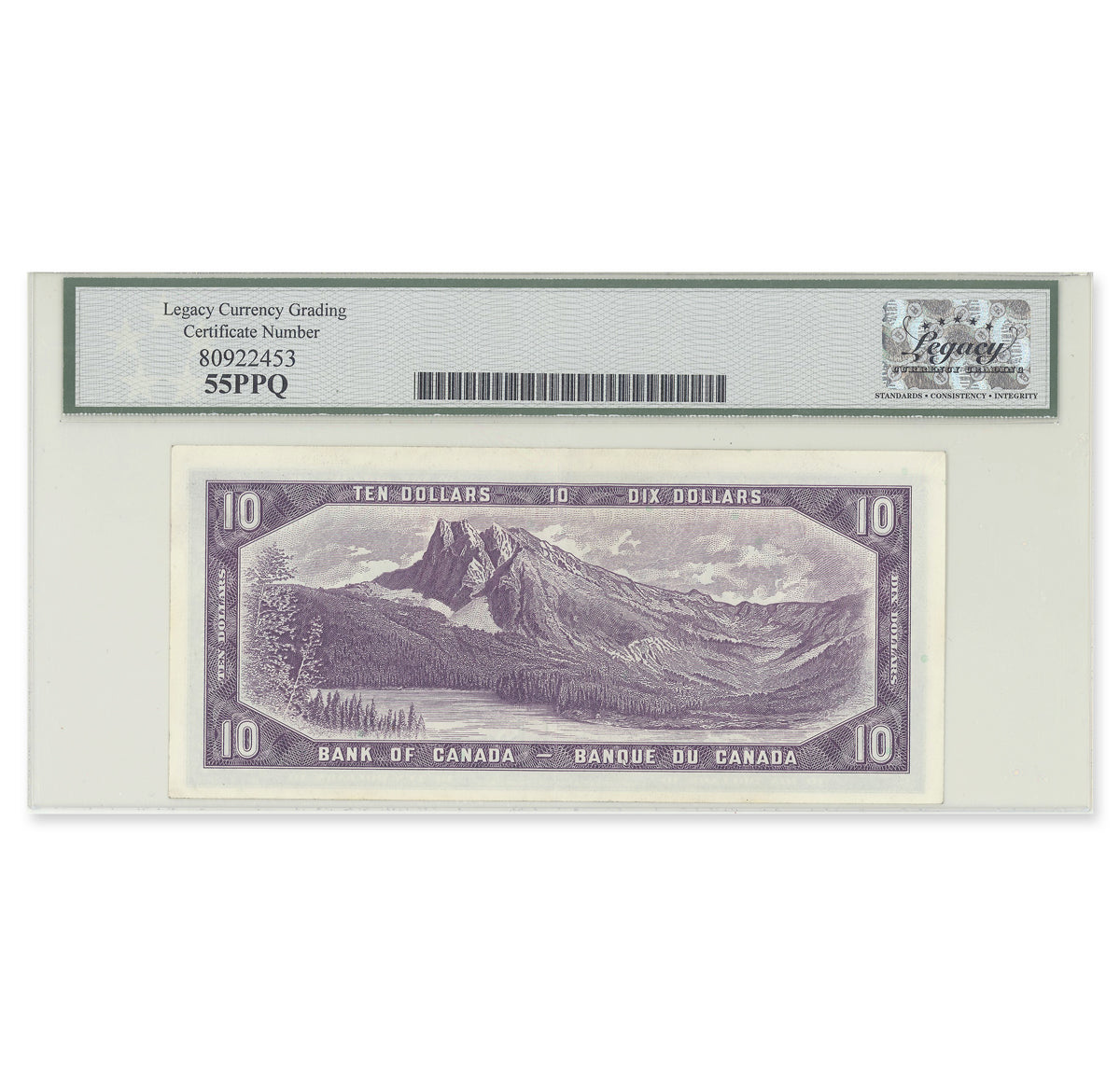 $10 1954 Modified Series BC-40b Beattie-Rasminsky Prefix J/T Legacy AU-55