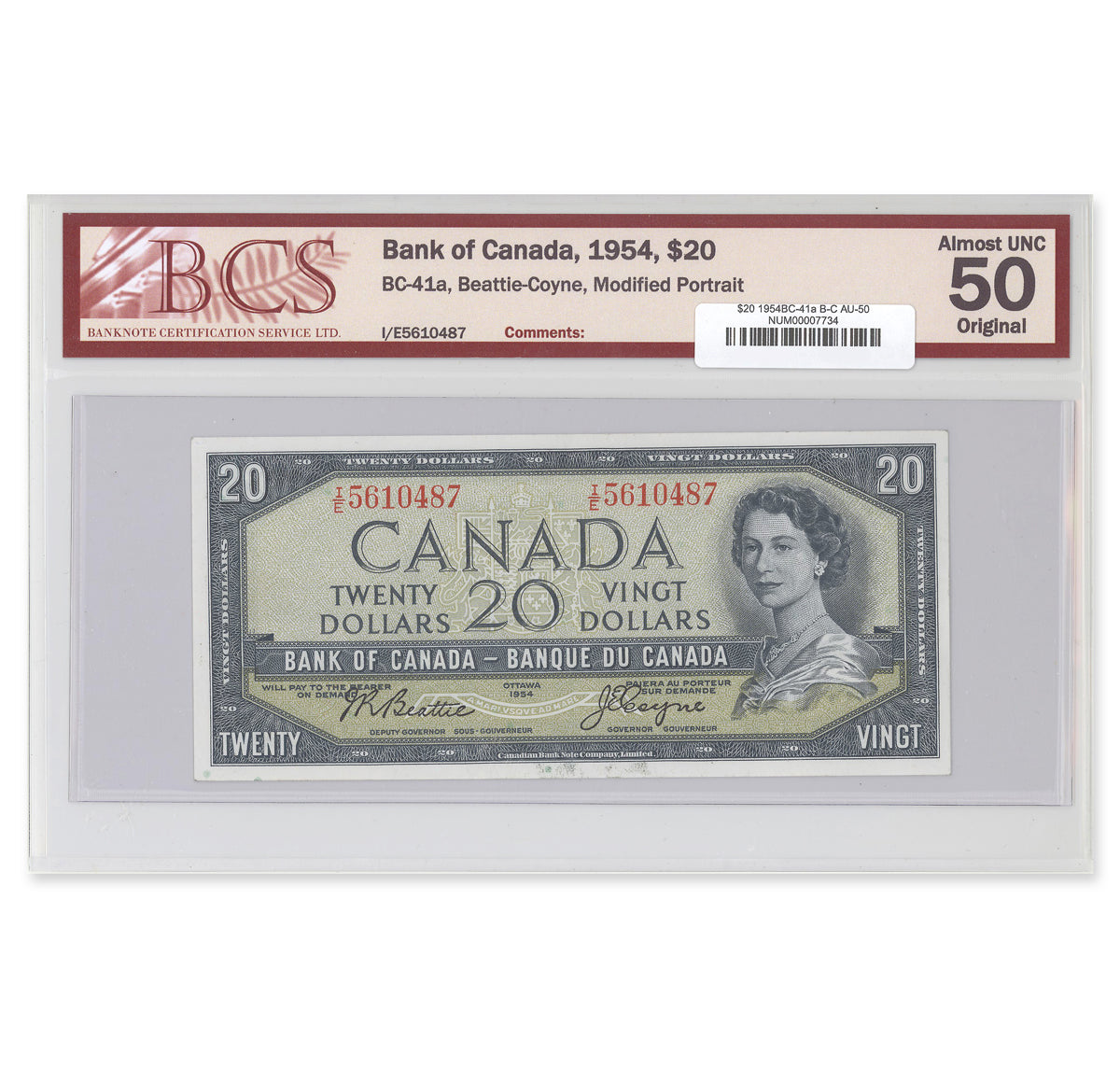 $20 1954 Modified Series BC-41a Beattie-Coyne Prefix I/E BCS AU-50