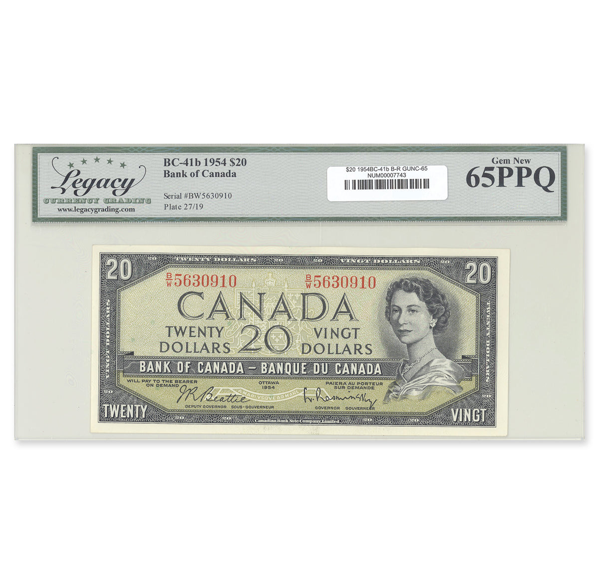 $20 1954 Modified Series BC-41b Beattie-Rasminsky Prefix B/W Legacy GUNC-65