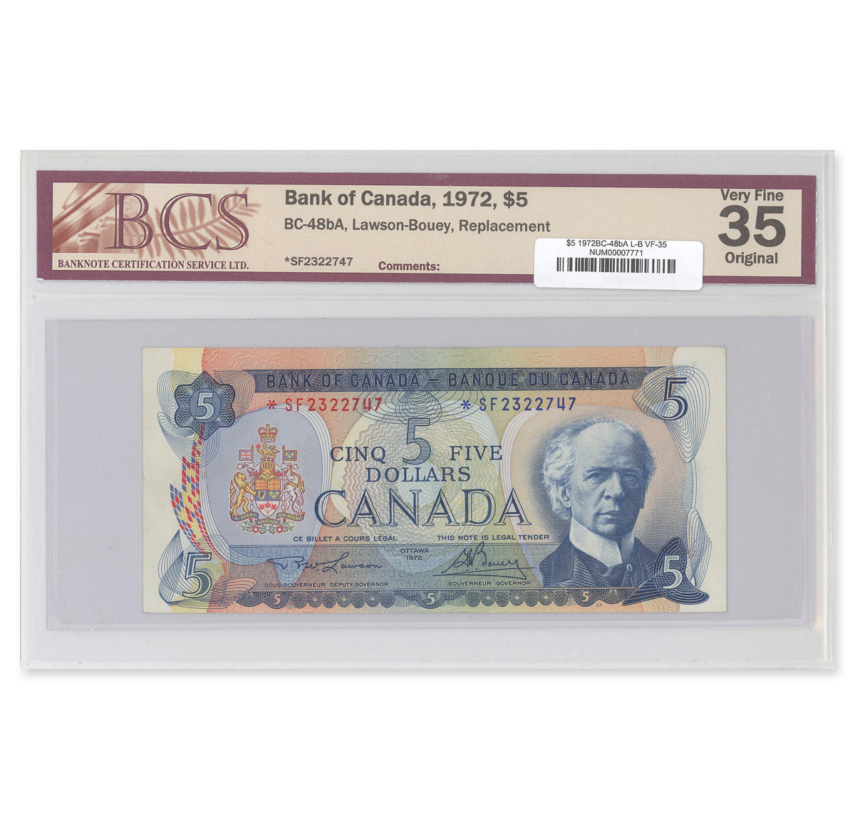 $5 1972 BC-48bA Lawson-Bouey Prefix *SF BCS VF-35