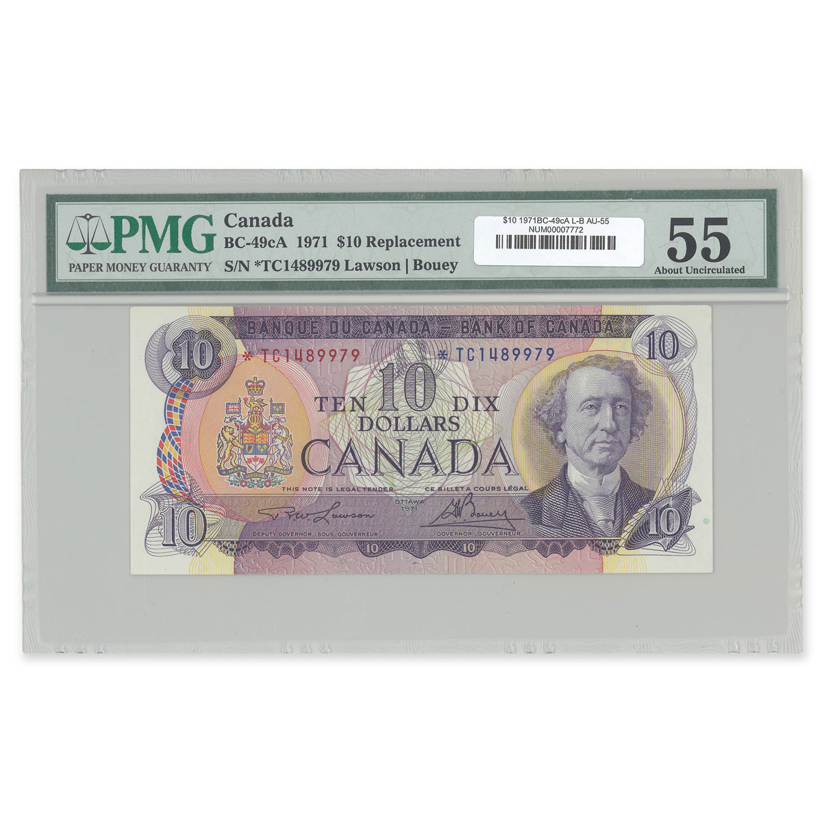 $10 1971 BC-49cA Lawson-Bouey Prefix *TC PMG AU-55