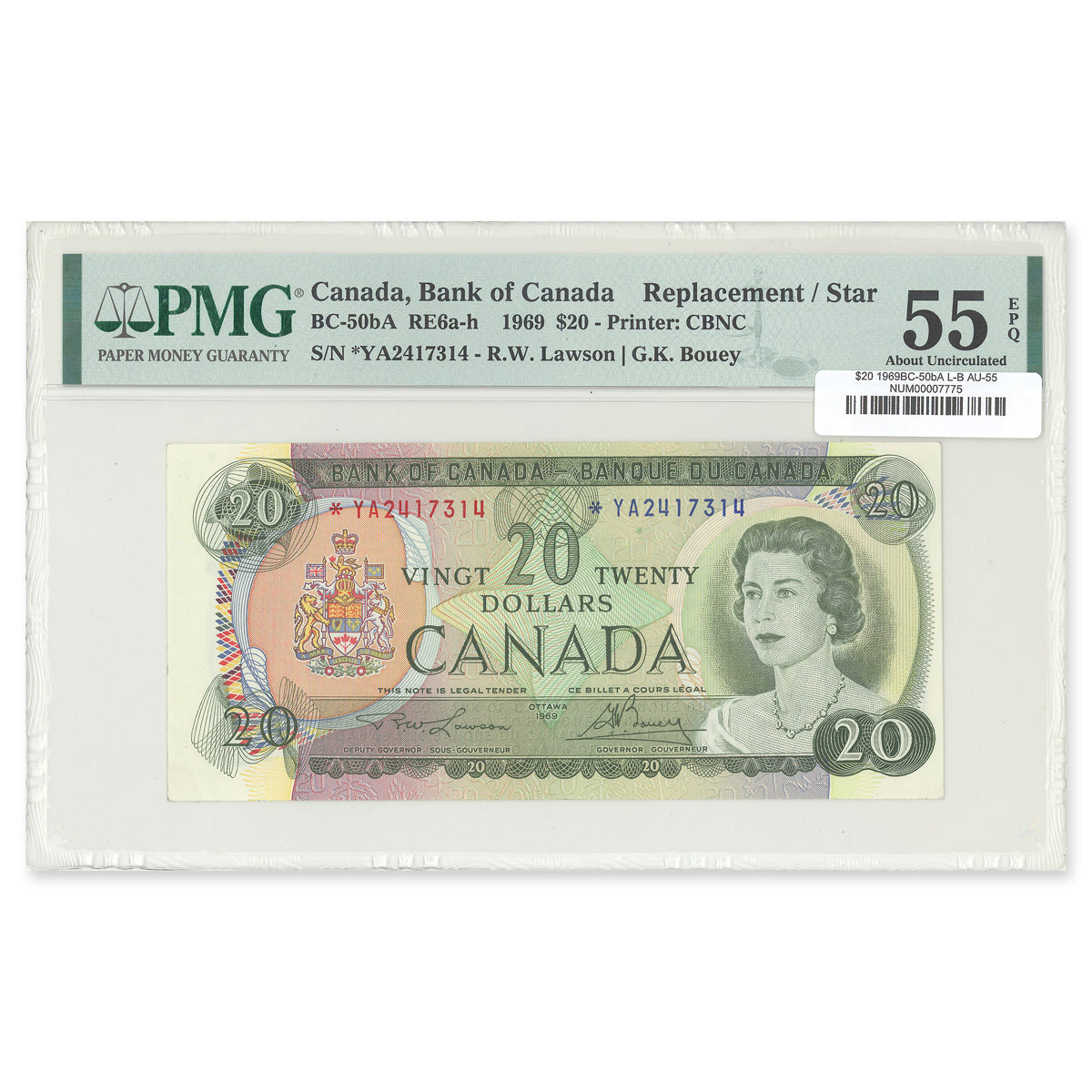 $20 1969 BC-50bA Lawson-Bouey Prefix *YA PMG AU-55