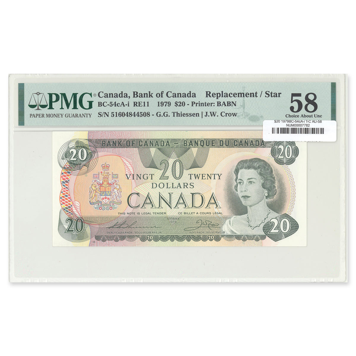 $20 1979 BC-54cA-i Thiessen-Crow PMG AU-58
