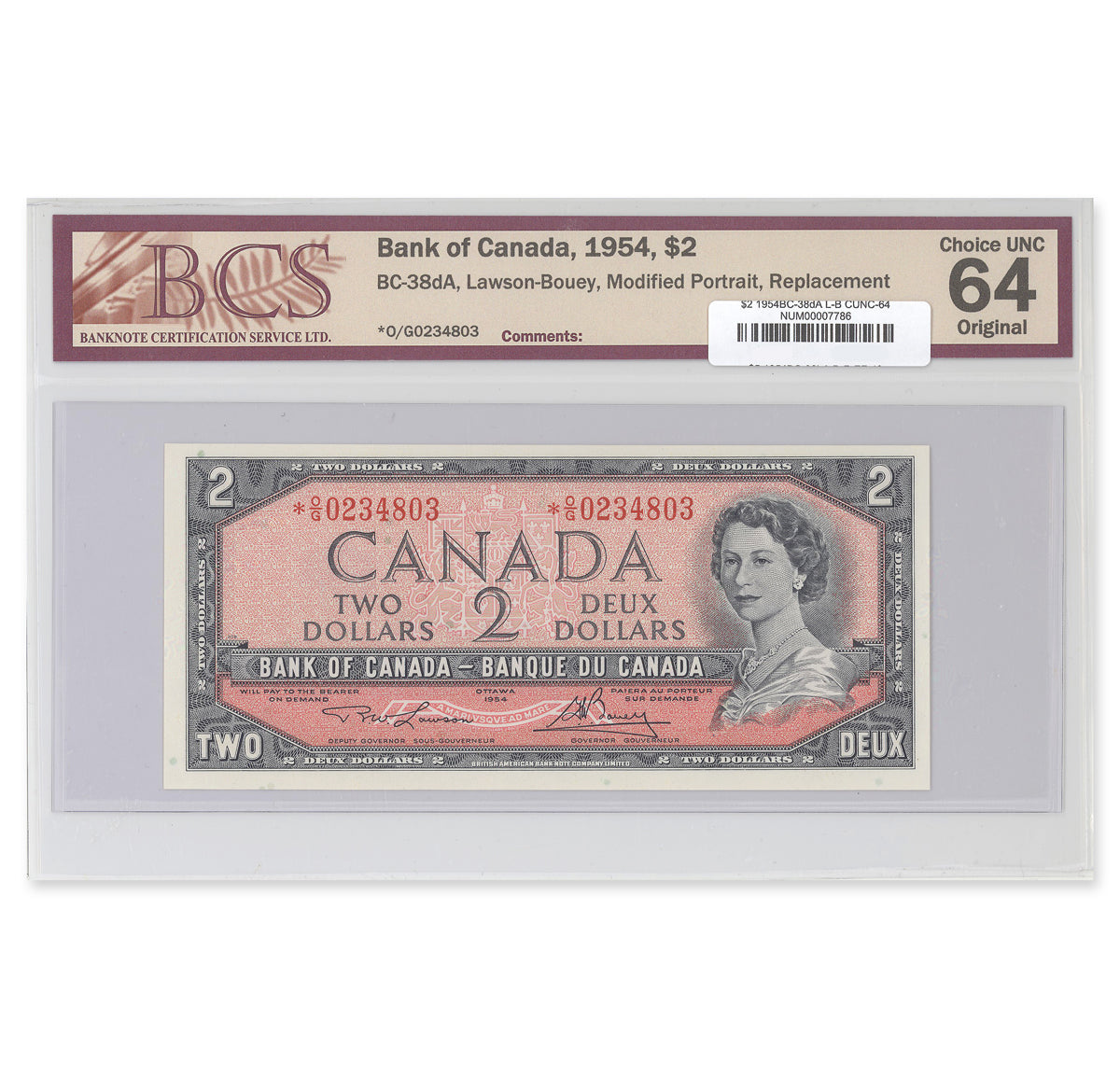 $2 1954 Modified Series BC-38dA Lawson-Bouey Prefix *O/G BCS CUNC-64