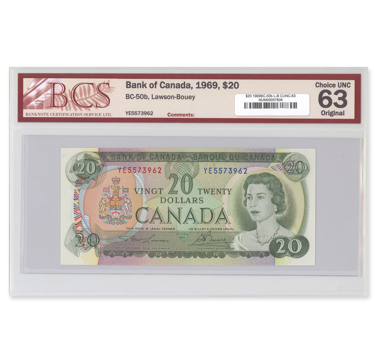 $20 1969 BC-50b Lawson-Bouey Prefix YE BCS CUNC-63