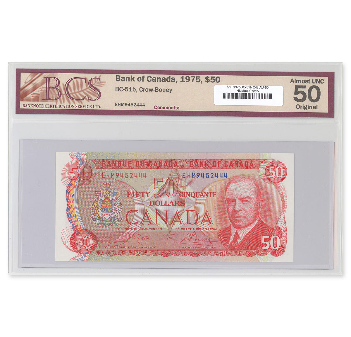 $50 1975 BC-51b Crow-Bouey Prefix EHM BCS AU-50