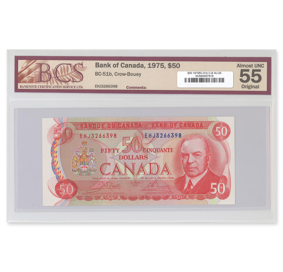 $50 1975 BC-51b Crow-Bouey Prefix EHJ BCS AU-55