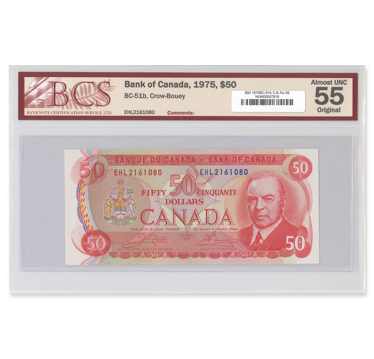 $50 1975 BC-51b Crow-Bouey Prefix EHL BCS AU-55