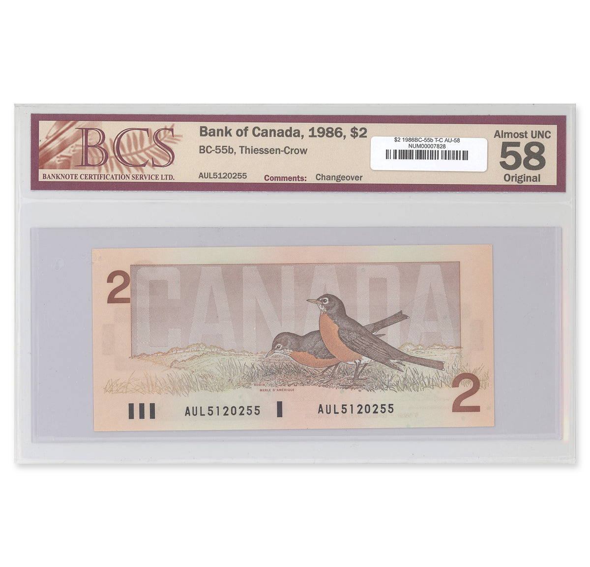 $2 1986 BC-55b Thiessen-Crow Prefix AUL BCS AU-58