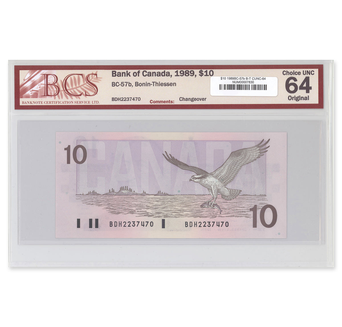 $10 1989 BC-57b Bonin-Thiessen Prefix BDH BCS CUNC-64