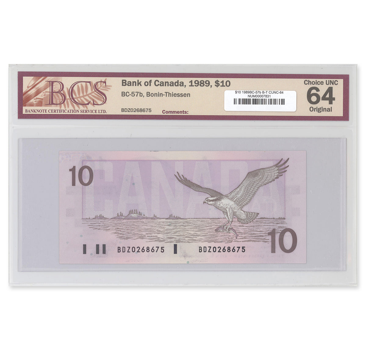 $10 1989 BC-57b Bonin-Thiessen Prefix BDZ BCS CUNC-64
