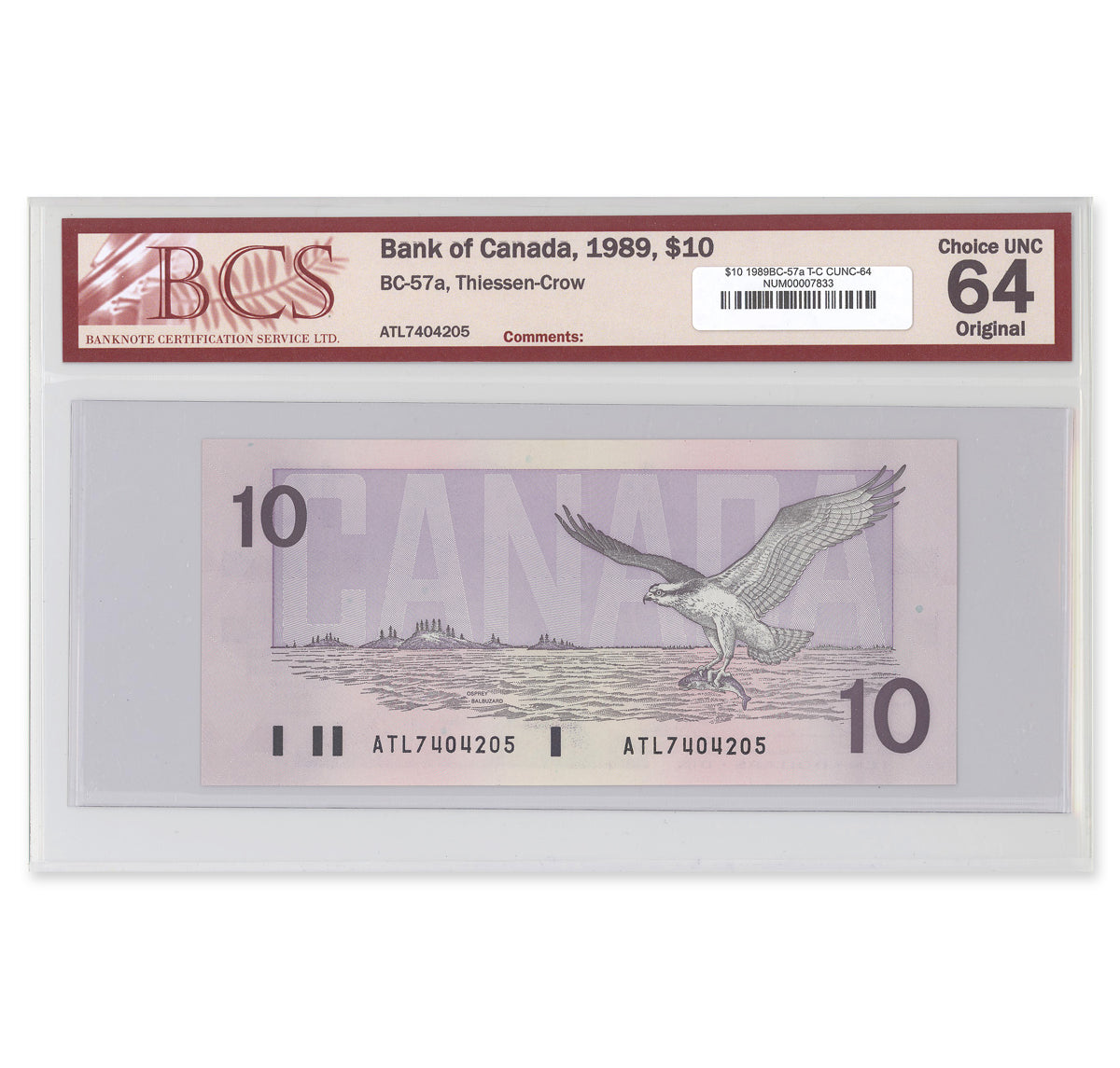 $10 1989 BC-57a Thiessen-Crow Prefix ATL BCS CUNC-64