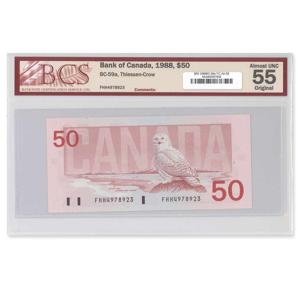 $50 1988 BC-59a Thiessen-Crow Prefix FHH BCS AU-55
