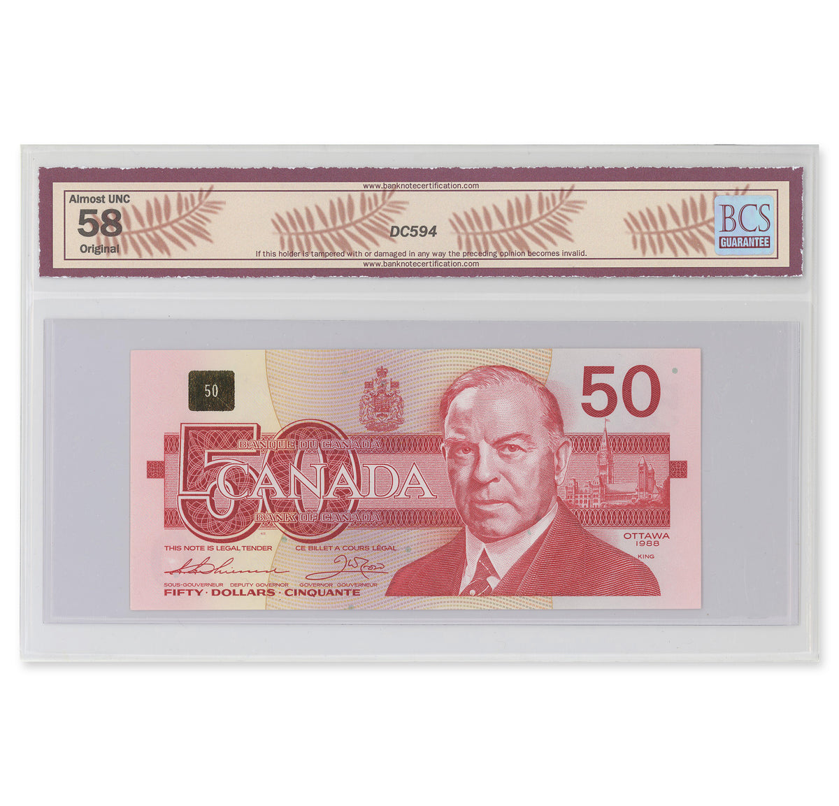 $50 1988 BC-59a Thiessen-Crow Prefix FHK BCS AU-58