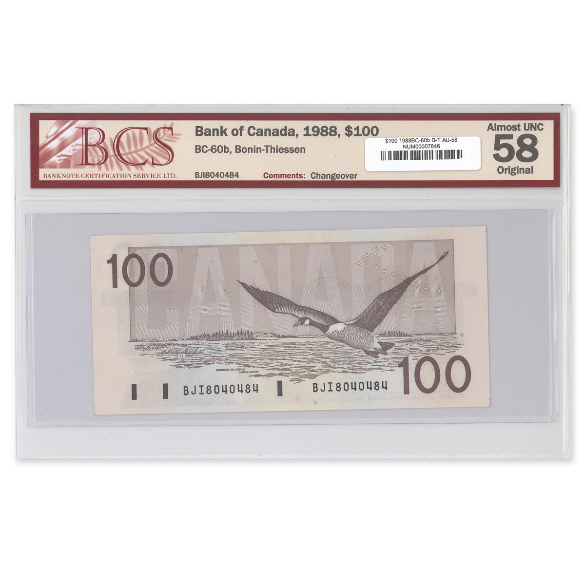 $100 1988 BC-60b Bonin-Thiessen Prefix BJI BCS AU-58
