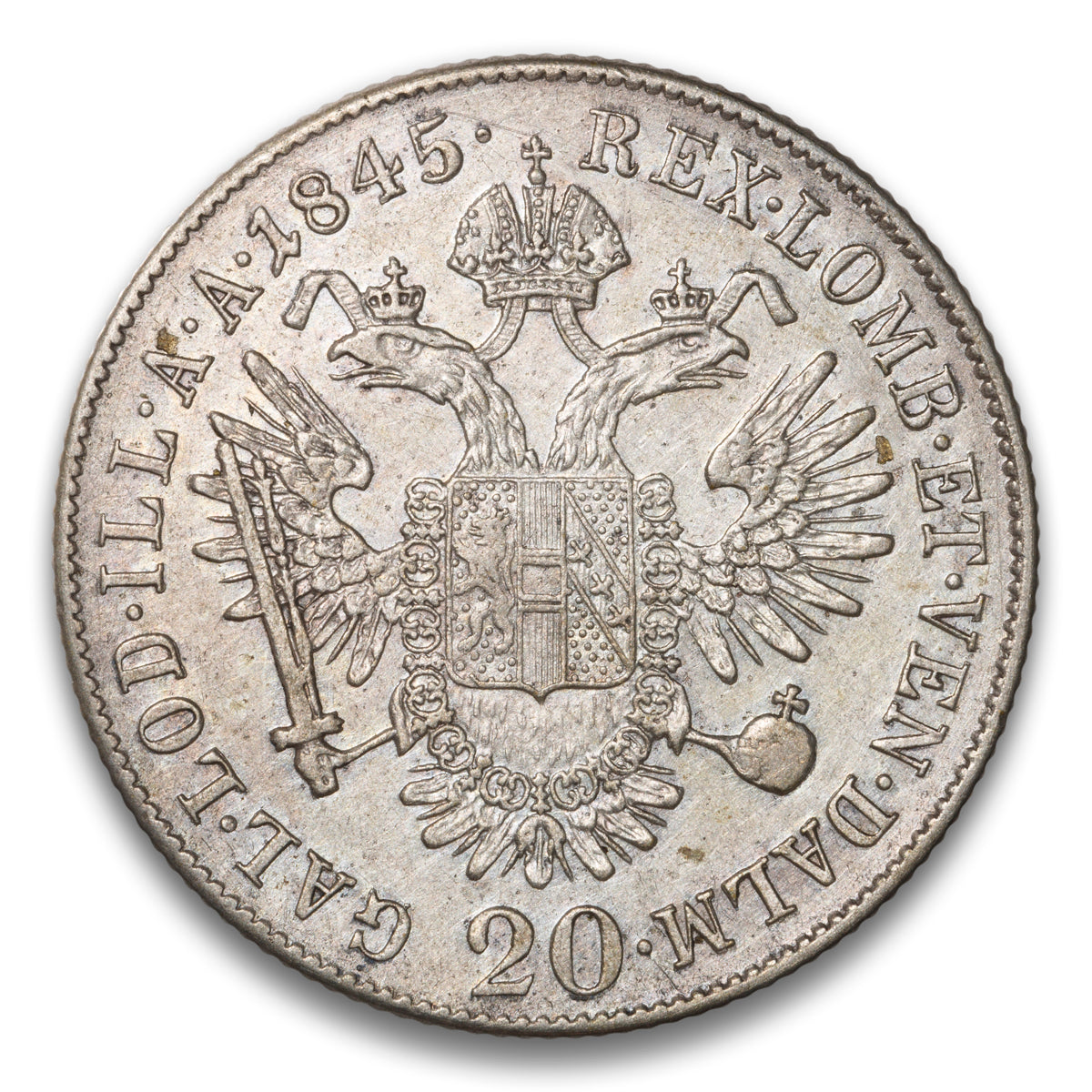 Austria Silver 20 Kreuzer 1845 A