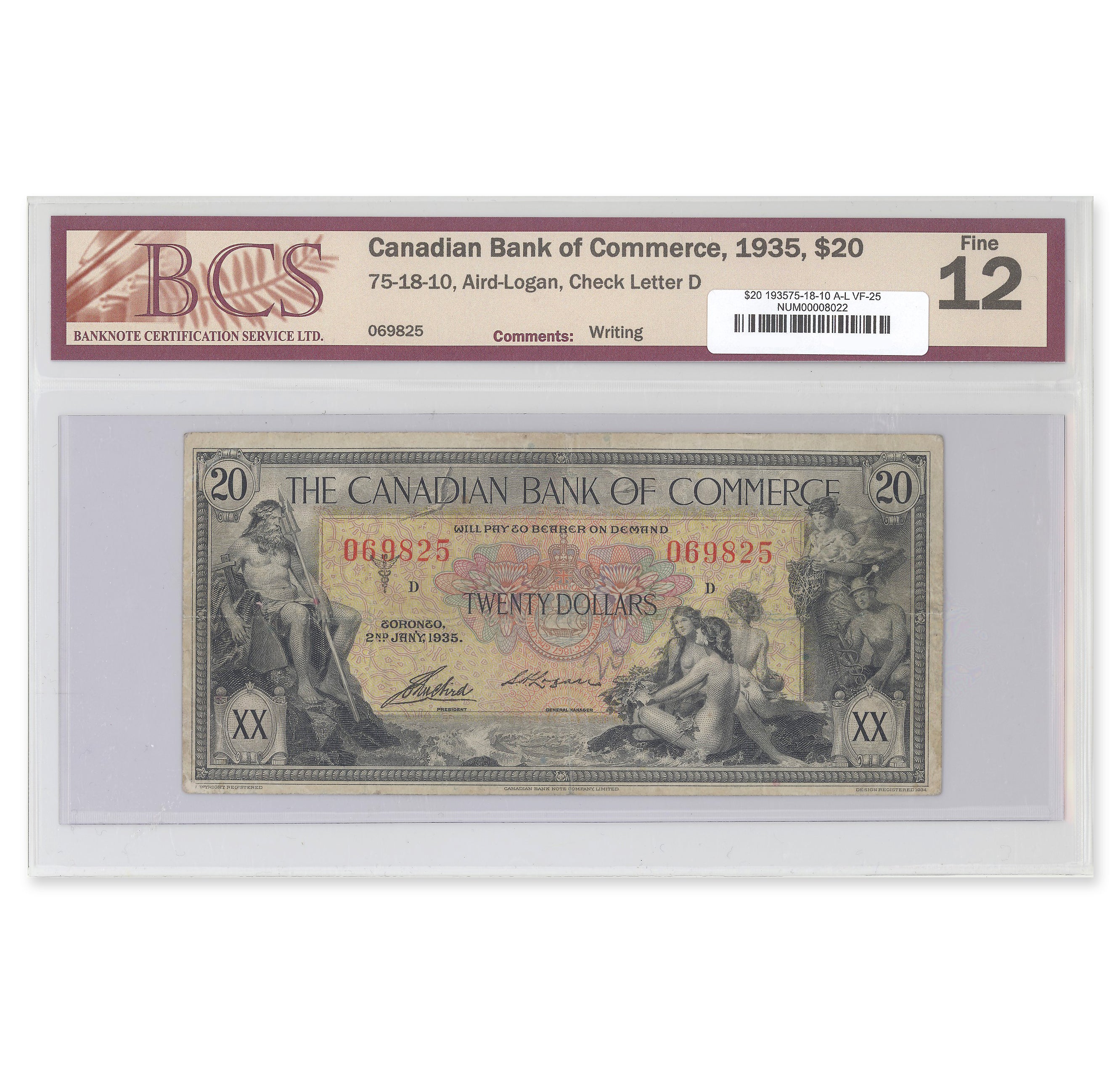 $20 1935 75-18-10 Canadian Bank of Commerce Aird-Logan BCS VF-25