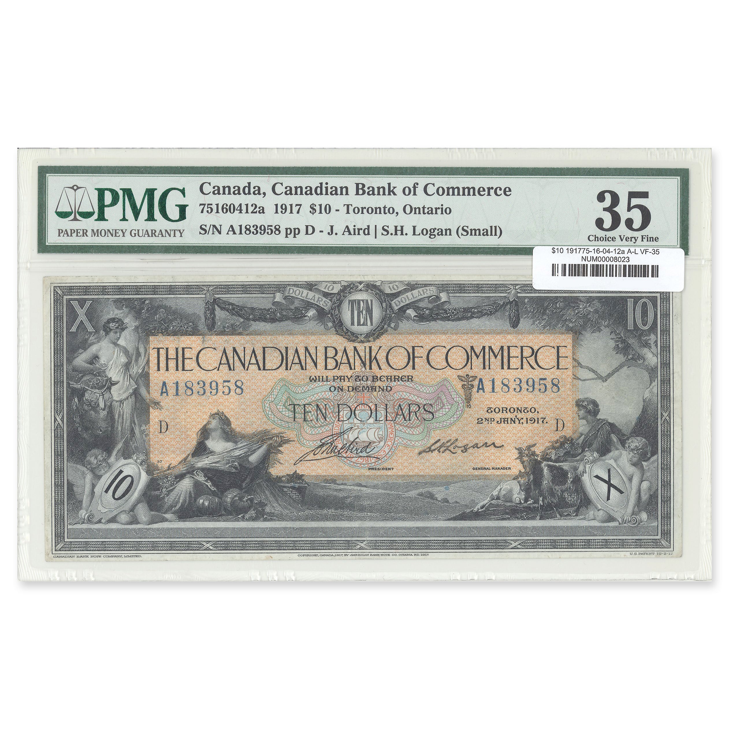 $10 1917 75-16-04-12a Canadian Bank of Commerce Aird-Logan Prefix A PMG VF-35