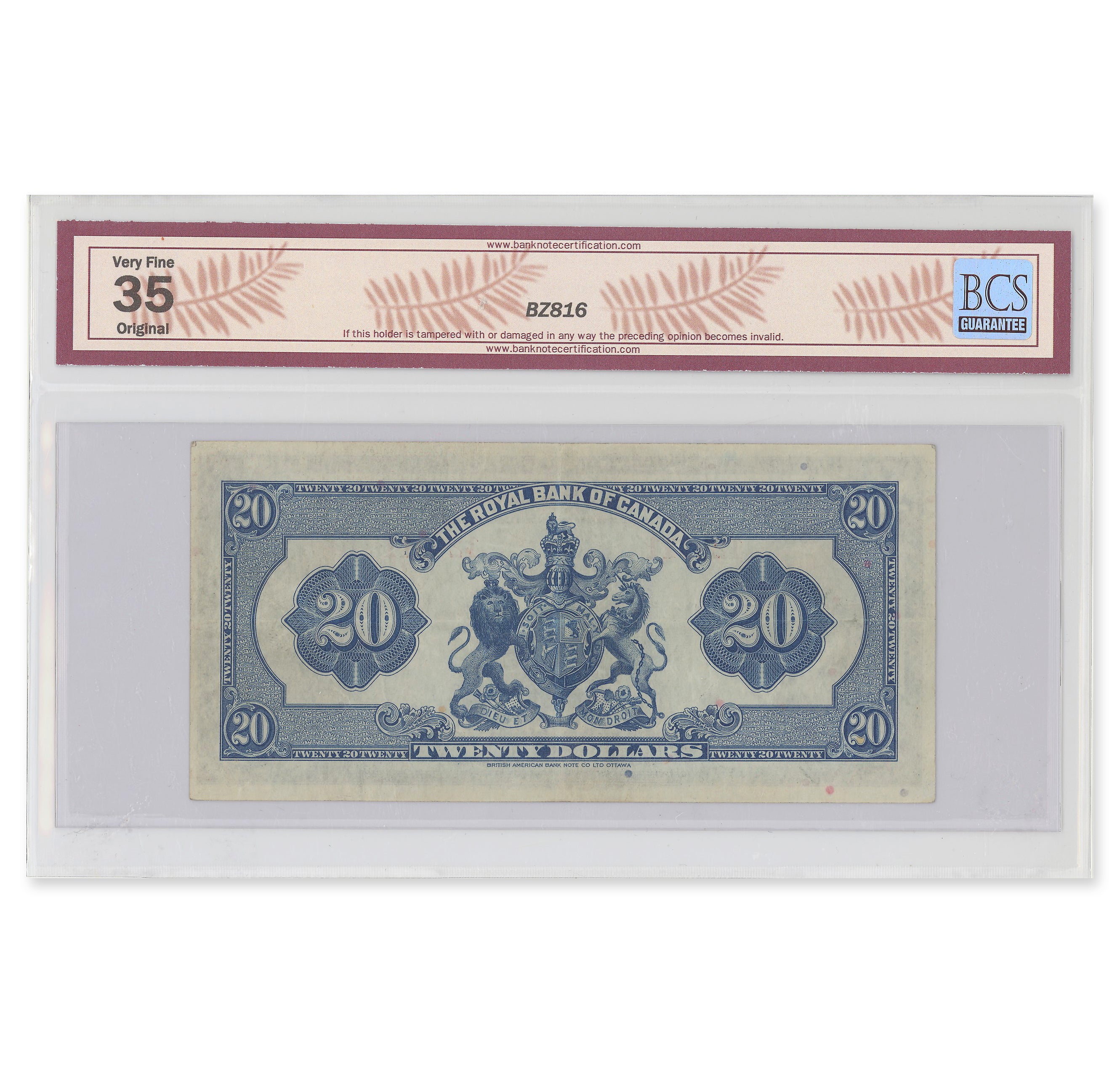 $20 1935 630-18-06a Royal Bank of Canada Dobson-Wilson BCS VF-35