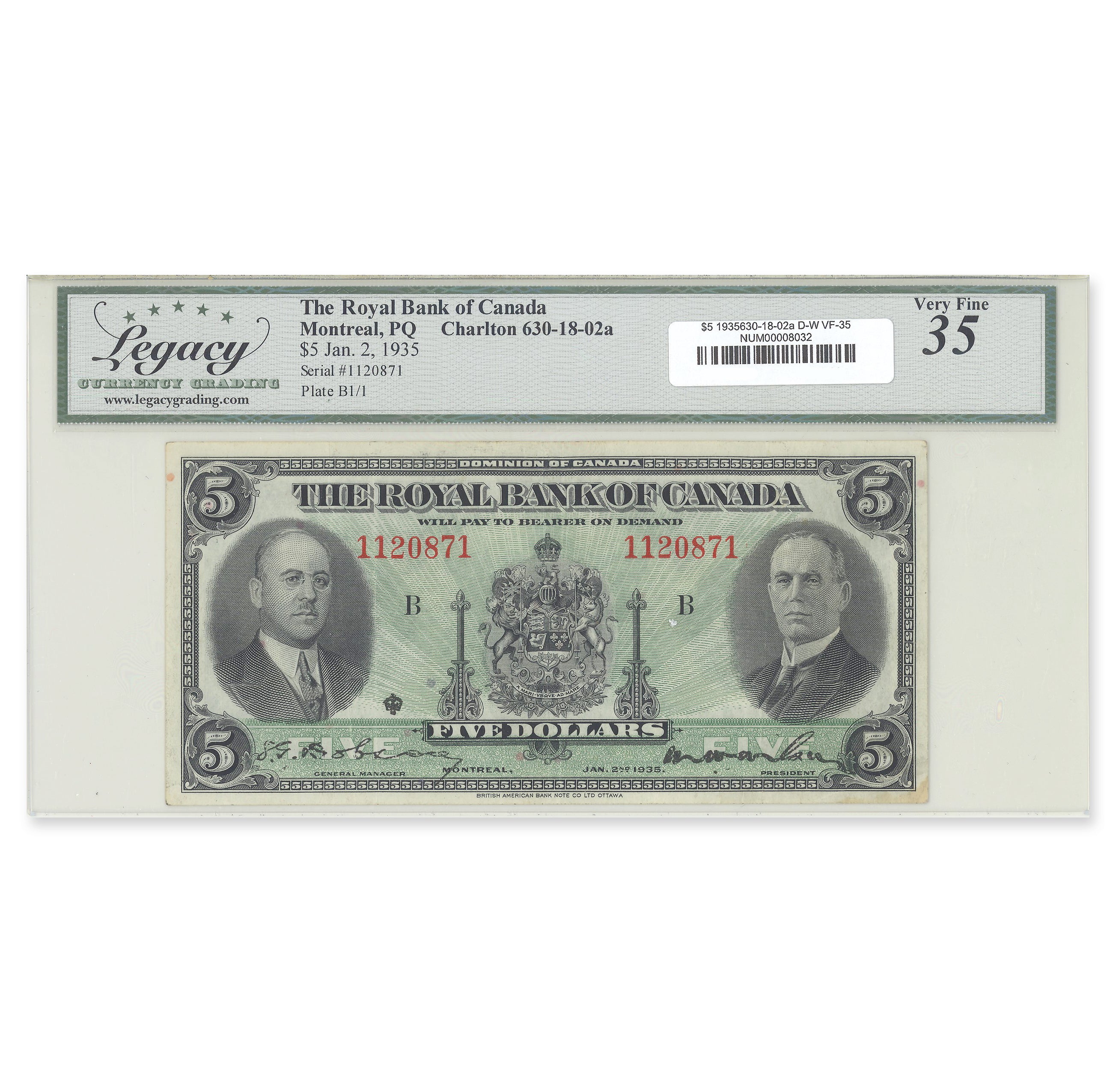 $5 1935 630-18-02a Royal Bank of Canada Dobson-Wilson Legacy VF-35
