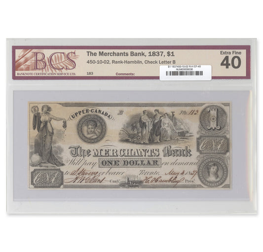 $1 1837 450-10-02 The Merchant's Bank Rank-Hambiln BCS EF-40
