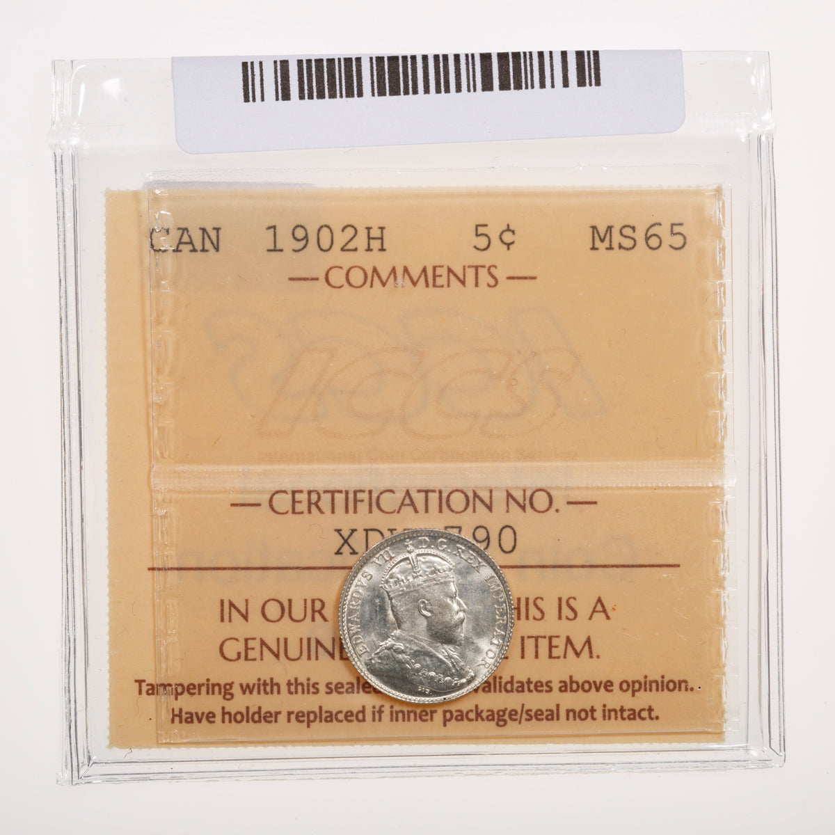 5 Cent 1902H ICCS MS-65