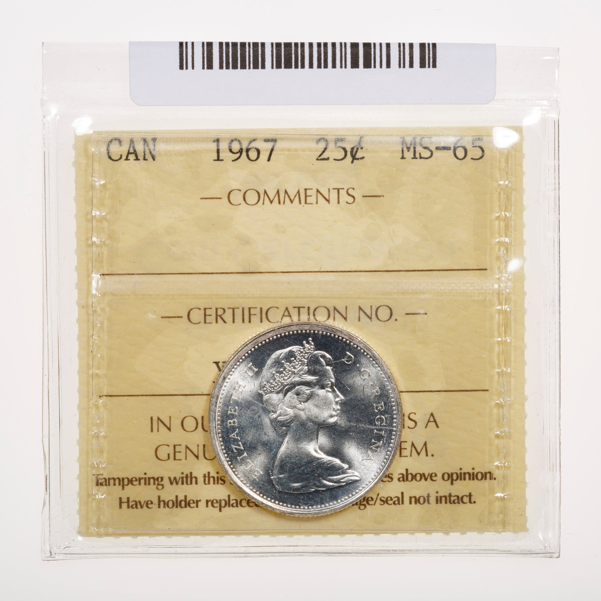 25 Cent 1967 ICCS MS-65