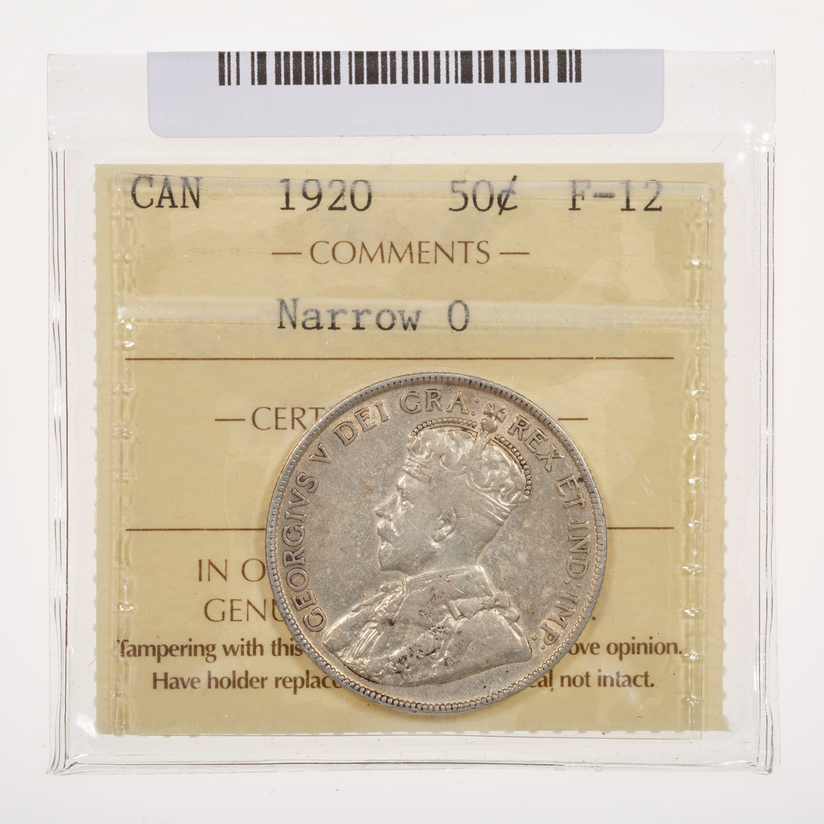 50 Cent 1920 Narrow 0 ICCS F-12