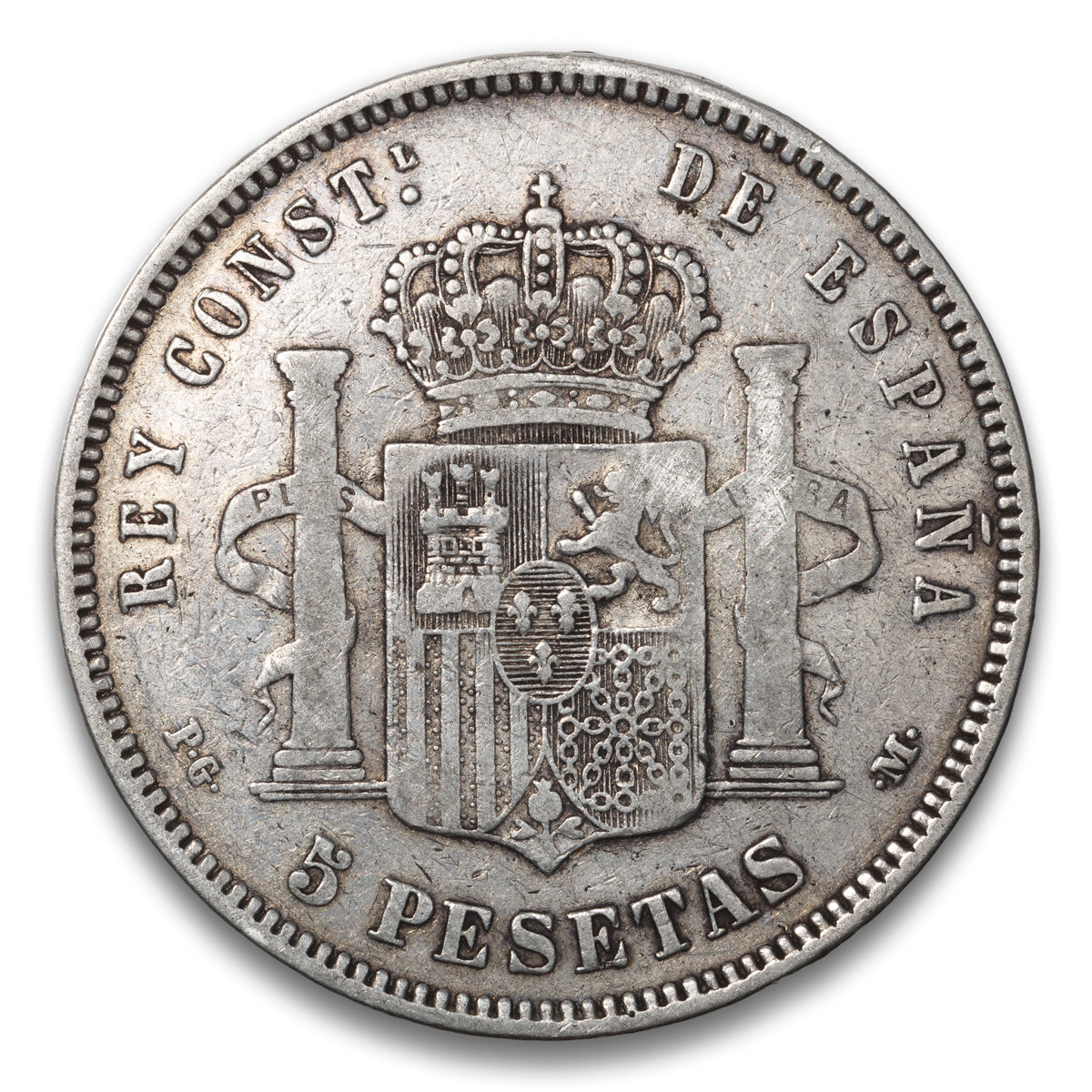Spain Silver 5 Pesetas 1890 PG M