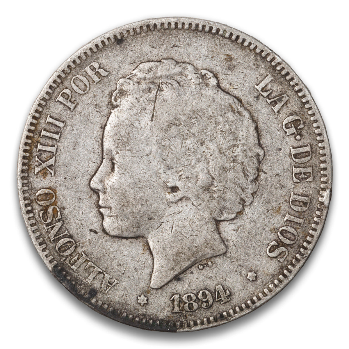 Spain Silver 5 Pesetas 1894