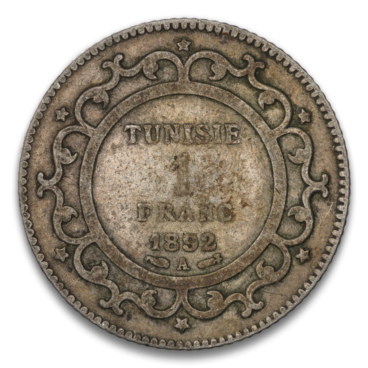 Tunisia Silver 1 Franc 1892 A