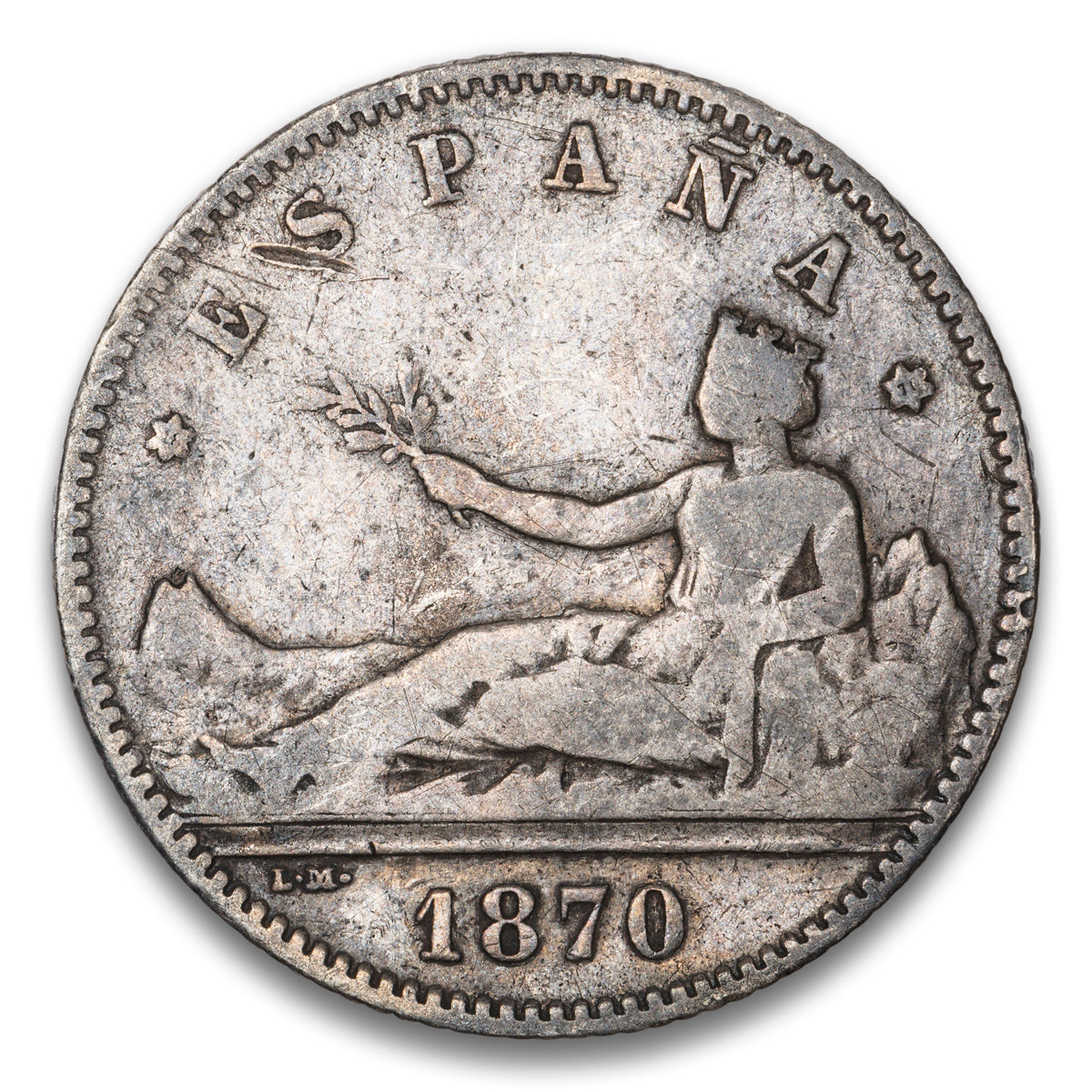 Spain Silver 1 Peseta 1870 SN M