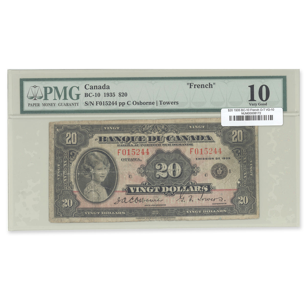 $20 1935 BC-10 French Osborne-Towers Prefix F PMG VG-10