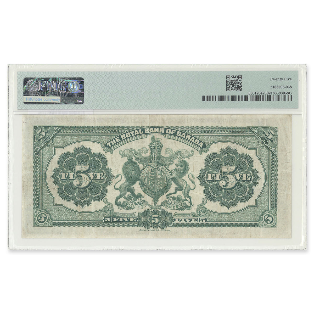 $5 1913 630-12-04 Royal Bank of Canada Neill-Holt PMG VF-25