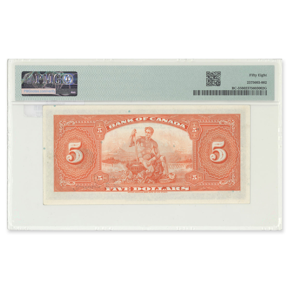$5 1935 BC-5 English Osborne-Towers Prefix A PMG AU-58