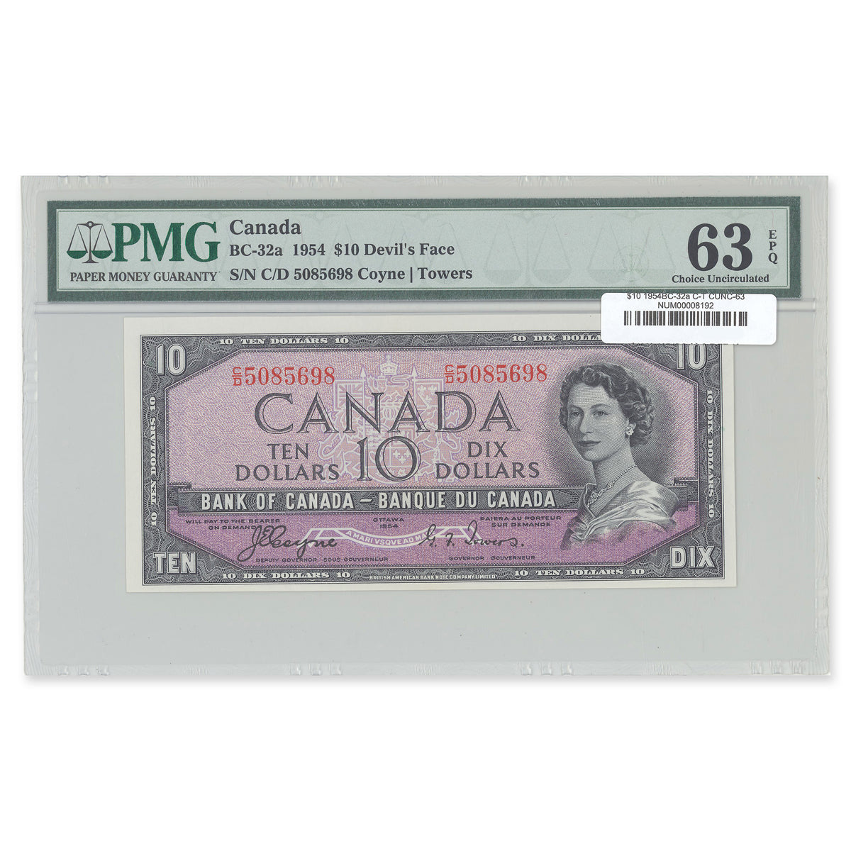 $10 1954 Devil's Face Series BC-32a Coyne-Towers Prefix C/D PMG CUNC-63 EPQ