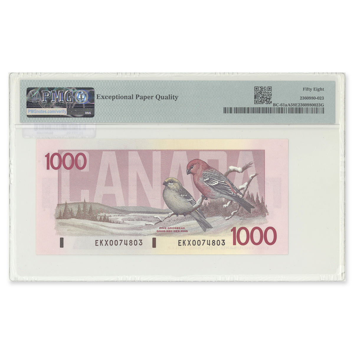 $1000 1988 BC-61aA Thiessen-Crow Prefix EKX PMG AU-58 EPQ