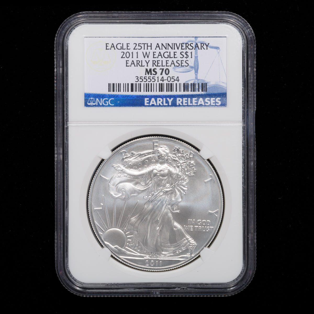 US 1oz .999 Fine Silver $1 Eagle: 25th Anniversary Uncirculated 2011 W MS-70